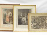 trois reproductions encadrées représentant une femme et un homme dans un jardin