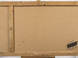 painting of a bird on a easel with a piece of cardboard in the foreground