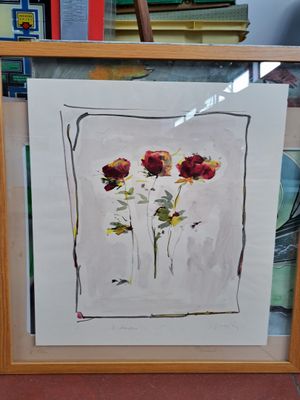 Ecole XXe "3 rouges" Lithographie en couleurs
