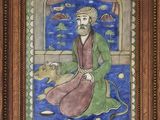 un tableau représentant un homme barbu et une chèvre