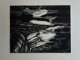 a black and white drawing of a zebra in the water