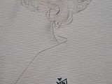 a drawing of a woman with long hair wearing a hat