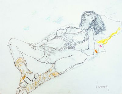 un dessin représentant une femme allongée sur un oreiller