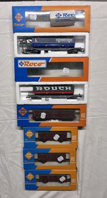 ROCO – Lot de 6 wagons de marchandises (à essieux et à bogies) – Très  - Photo 1