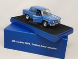 an image of a blue model of a car on a black platform