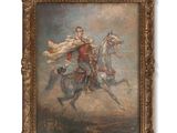 tableau représentant un homme à cheval avec une femme à ses côtés