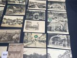 several old black and white photographs of buildings and streets