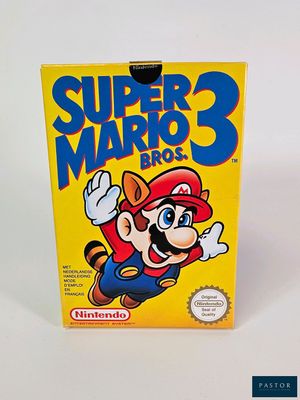 un gros plan sur une boîte du jeu Nintendo Super Mario 3