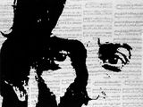 a black and white drawing of a man ' s face on a newspaper page
