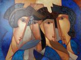 tableau représentant deux femmes tenant chacune un couteau à la main