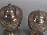 pair of antique silverplated salt and pepper shakers