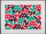 a framed picture of a colorful pattern of squares and rectangles