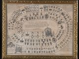 an old picture of a game board with a lot of people on it