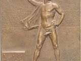 bronze plaque of a man holding a star in his right hand