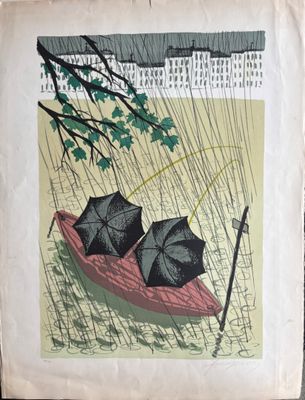 André FOUGERON (1913-1998) Barque sous la pluie et L'enfant …