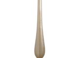 tall glass candle holder with a white flower on top of a wooden base