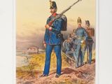 painting of a man in a blue uniform standing next to another man in a blue uniform