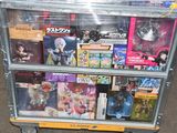 a display case with a lot of video games on it