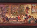 an oil painting of a group of people sitting around a table