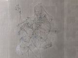 a drawing of a man riding a horse with a woman on it
