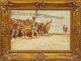une image représentant un tableau où l'on voit un groupe d'hommes travaillant sur un bateau