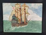 une image d'un tableau représentant un bateau dans l'eau