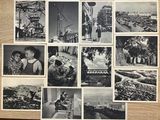 photographie en noir et blanc représentant un collage de photos de personnes et de bâtiments