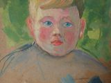 an oil painting of a young boy with a flower in his hand