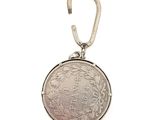 an image of a silver coin with a keychain on a white background