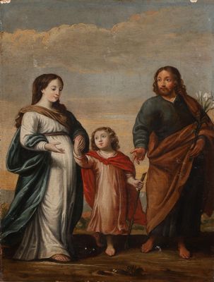 an image of a painting of a man and woman with a child