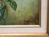 a painting of a bird perched on a tree branch