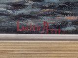 an image of a close up of a painting on a wooden surface
