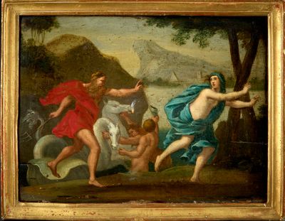 painting of a painting of a group of people in a wooded setting