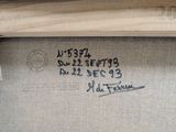 a close up of a picture of a piece of art with writing on it