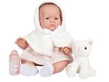 a baby doll that is sitting next to a stuffed animal