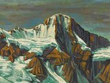 tableau représentant une montagne dont le sommet est enneigé