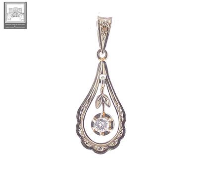a close up of a diamond pendant on a white background