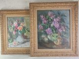 painting of flowers in a vase and a vase of flowers in a vase on a table