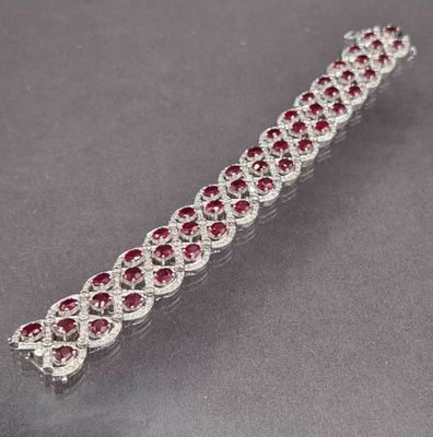 Bracelet manchette de style art déco en or gris 750/°° serti… - Photo 1