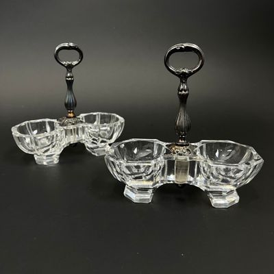 Deux salerons en cristal taillé et métal argenté H. - Photo 1