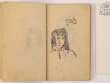 an old book with a drawing of a woman on it