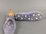 men ' s blue sued driving shoes with studded soles