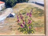 a painting of a painting of flowers in a field