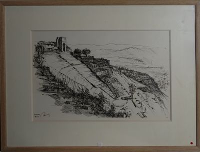une image représentant un dessin d'un château sur une colline