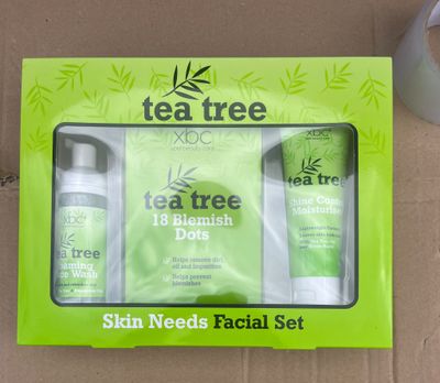 a box of tea tree products sitting on a table