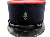 a black hat with a green leaf on it