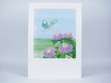 a painting of a butterfly flying over a purple flower