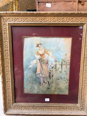 Ecole française du XXème siècle, La cueillette de fleurs, Aq…