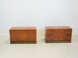 pair of mid - century modern burlwood and brass side tables