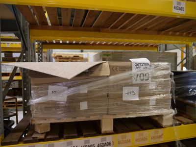 a large stack of boxes sitting on a pallet in a warehouse